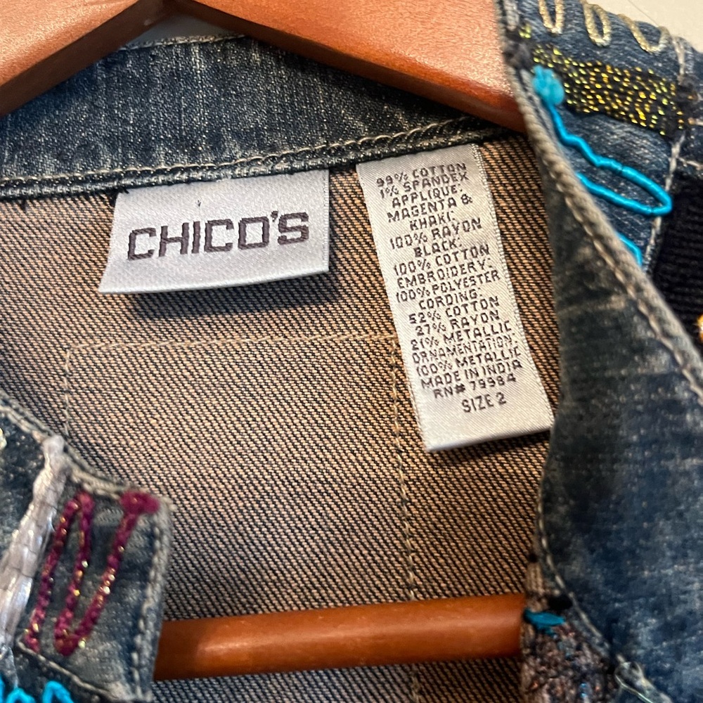 Chico's Multicolor Patchwork Embroidered Denim Ve… - image 2